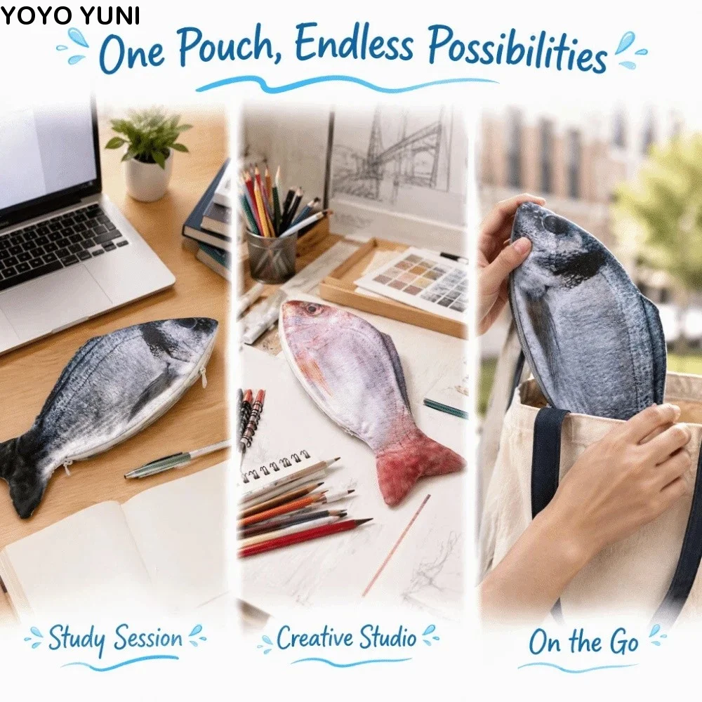 Simulation Salted Fish Shape Pen Bag Funny Cute Design Fish Pencil Case Creative Novetly Stationery Storage Bag Student