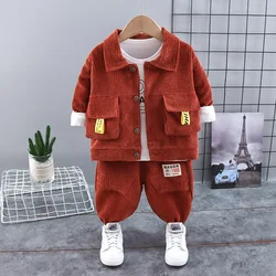 Autumn children's three piece suit 2023new Corduroy lapel single breasted leisure children's long sleeve coat wholesale