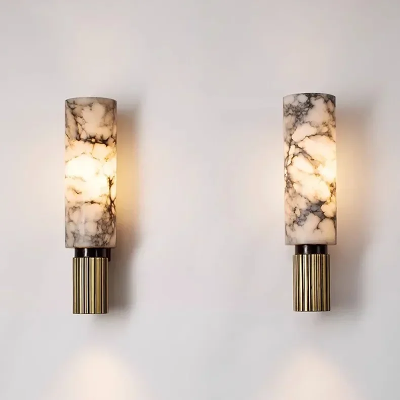 

Imported marble simple Nordic light luxury aisle living room bedroom bedside all copper wall lamp led