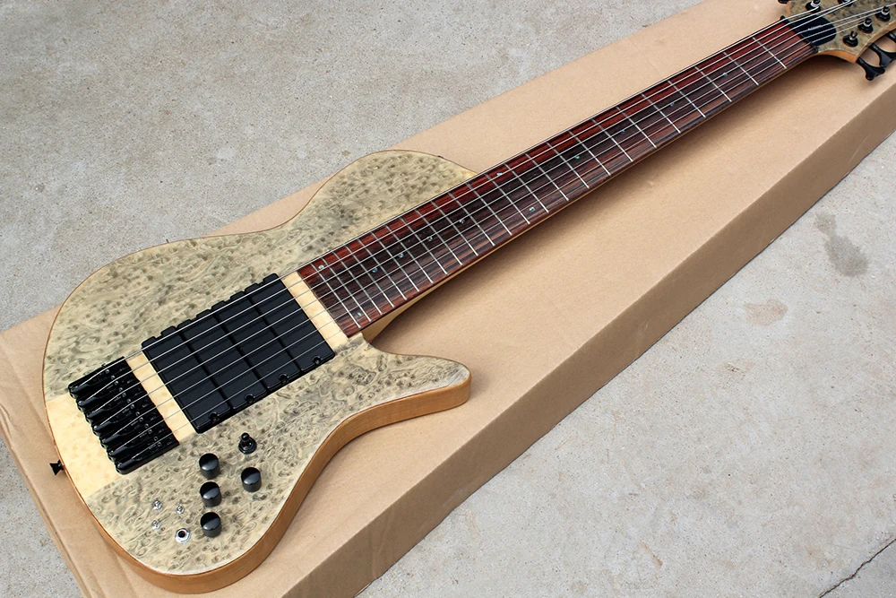 مصنع مخصص باس 7 سلسلة الغيتار الكهربائي Bidseye القشرة كامل الجسم مع نقاط اللؤلؤ البطانة عرض تخصيص MIFS-6168