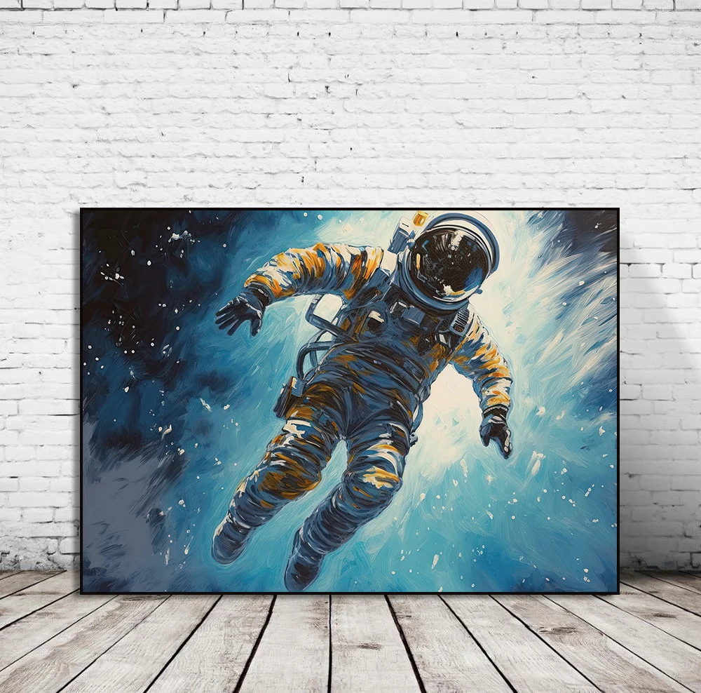 Astronaut Spacewalking in Beautiful Space Original Canvas Painting Poster Wall Print Space Art Living Room Bedroom Home Decor