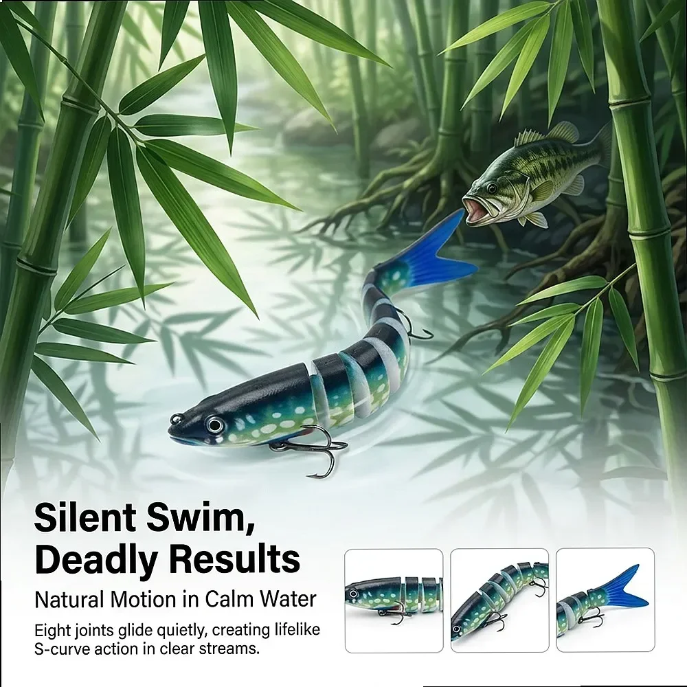 8-Jointed Swimbait 3/5/10 Pack Realistic Slow Sinking Crankbait Woven Joints 3D Eyes for Trout Bass in Rocky River