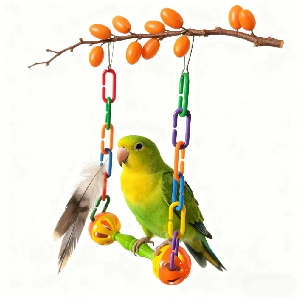 

Colorful Bird Hanging Swing Wear-Resistant with Bells Bird Interactive Swing with Hooks Plastic Parrot Swing Parrot Play