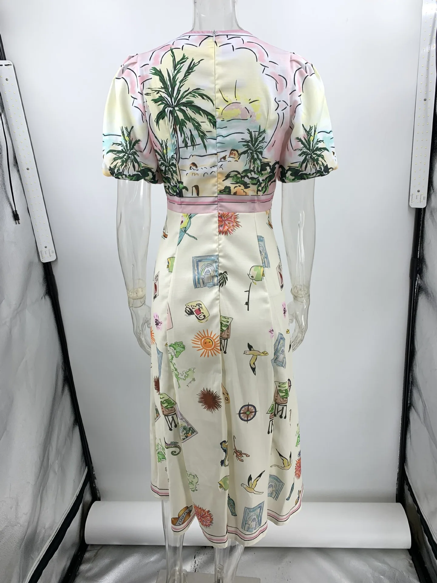 Fashion Printed Long Dress Women Summer Elegant Casual Short Puff Sleeved Dresses 2024 New Chic Female Vacation Robes Clothes