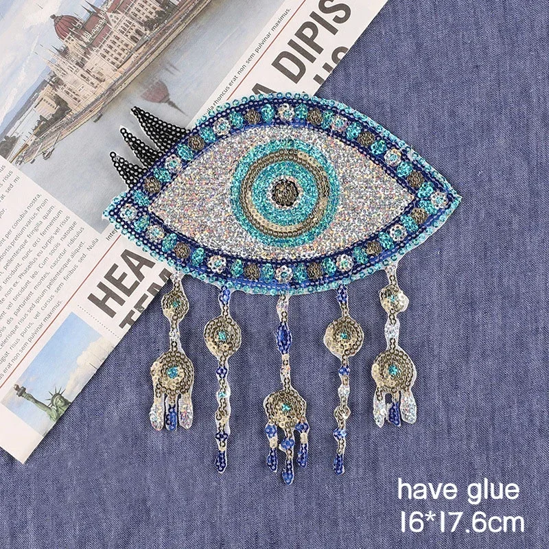 

Large Eyes Sequin Embroidery Patches Iron on Patches for Clothing Jackets T-Shirts Decorative Appliques DIY Sewing Accessories