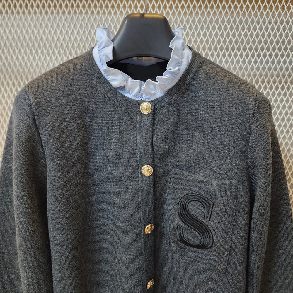 S رسالة التطريز الخريف الشتاء طويلة الأكمام ضئيلة متماسكة أسود رمادي سترة للمرأة تريكو سترة السيدات قمم الملابس