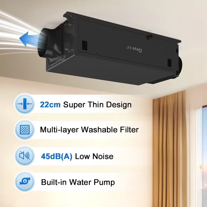 50L Ceiling Dehumidifier Adjustable Humidistat Fresh Air Ventilation Ducted Home Basement Mold Control Commercial Grade