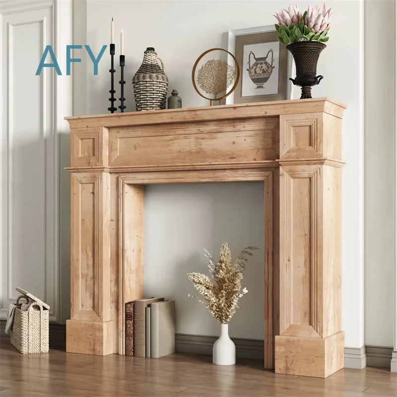 Decorative Fireplace Mantel Surround for Natural Wood French Country Style 35.4x39.4 Inch Freestanding Installation fireplace