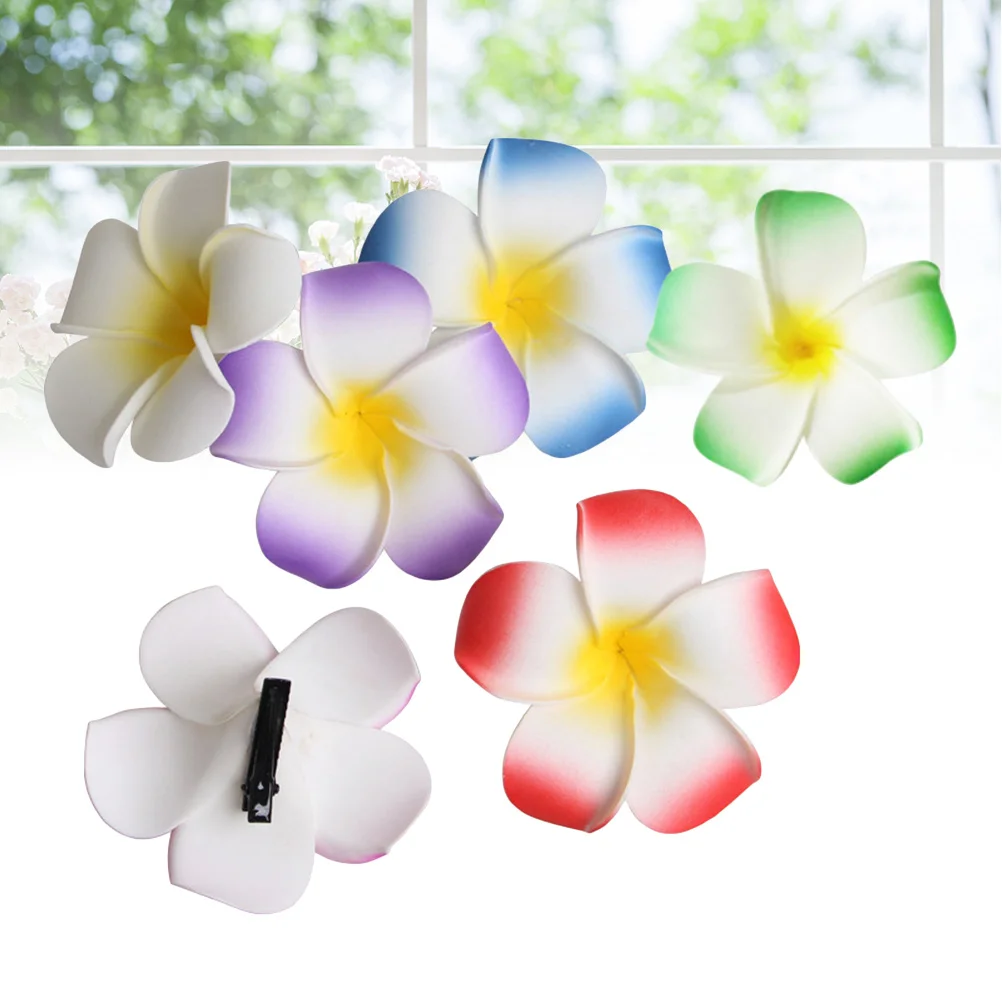 12 قطعة هاواي بلوميريا زهرة مشبك شعر رغوة الشاطئ دبابيس الشعر الاستوائية حفل زفاف Luau إكسسوارات الشعر لصيف الزفاف #6