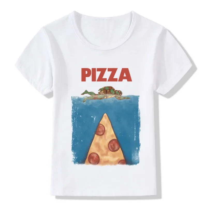 2019 Children Creative Turtle Island Pizza Print Funny T-shirt Boys Girls Summer Clothes Kids Tops Baby Clothes,ooo2045