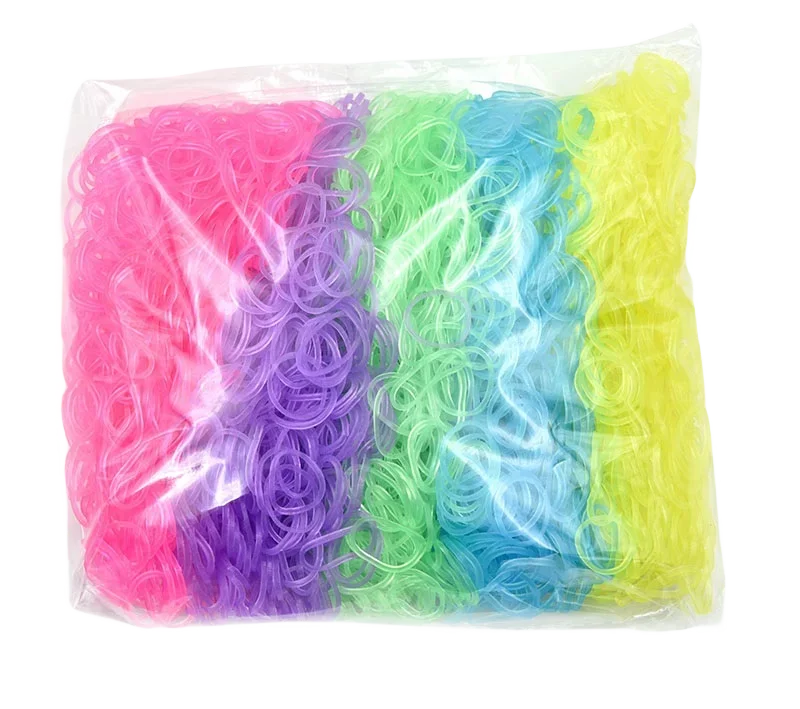 600Pcs New ColorTransparent  Fluorescence Glow Bracelets Making Supplies DIY Rubber Loom Bands Wrist Necklaces Child Party Toys