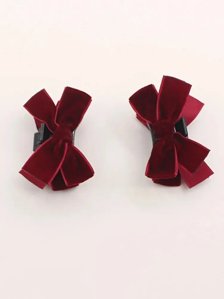 2pcs Black Bow Small Grab Clip Women's Autumn And Winter Vintage Velvet Bangle Clip Hair Clip Style Princess Hair Clip Headwear image 4