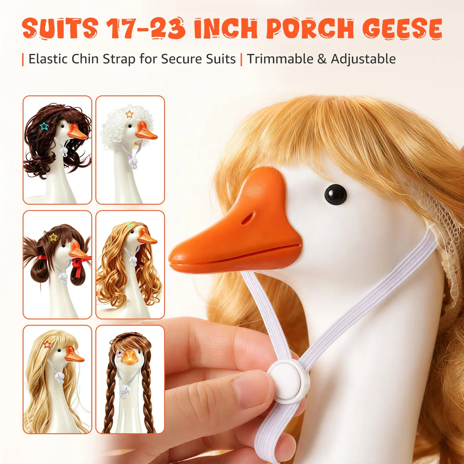 6Pcs Porch Goose Wig with Hair Clip Cute Lawn Goose Statue Braid Wig With Adjustable Elastic Band For Outdoor Statue Decorative