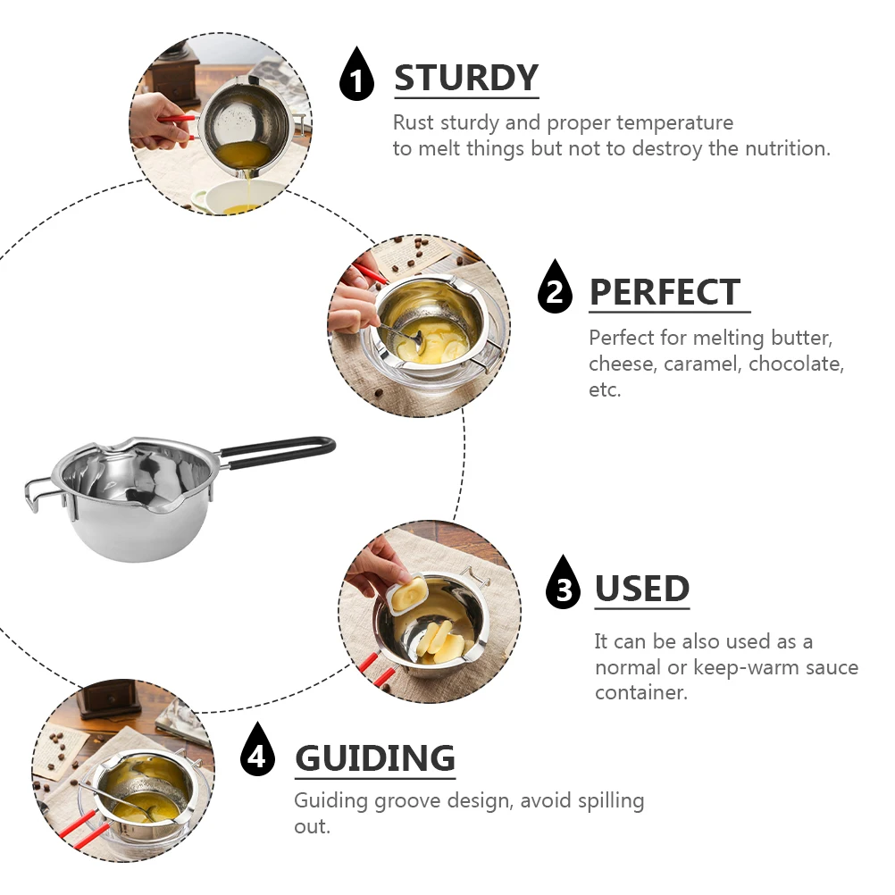 

2PCS Chocolate Melting Pot Stainless Steel Double Cups Cheese Butter Dipping Safe Kitchen Bar Utensil