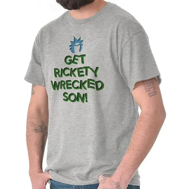 Funny Cartoon Get Rickety Wrecked Son Joke Womens or Mens Crewneck T Shirt Tee