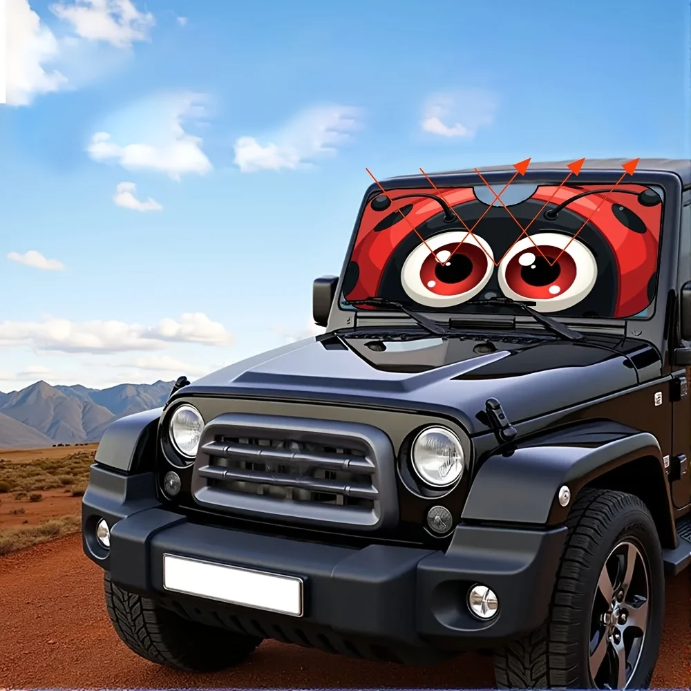 

1 шт., автомобильный солнцезащитный козырек «Божья коровка с большими глазами», яркий и забавный автомобильный солнцезащитный козырек с прекрасным принтом «Божья коровка», защита