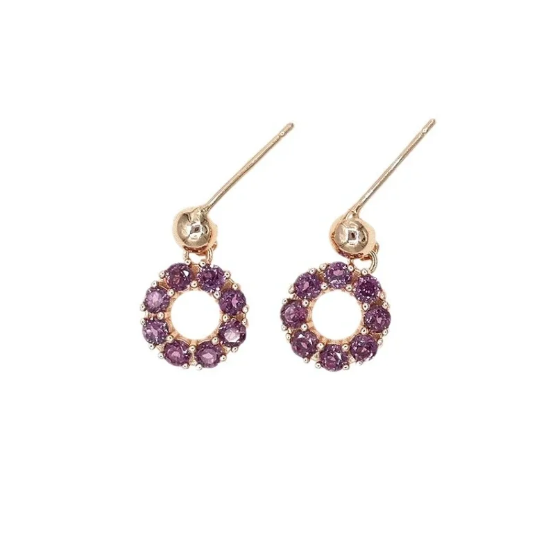 

New fashion simple natural Lane stone earrings Purple pomegranate elegant high class jewelry earrings