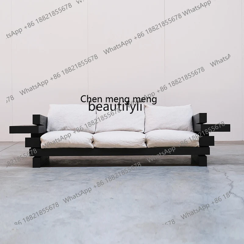 Black and White with Solid Wood Cloth Craft Sofa Nordic Simple Large and Small Apartment Type Living Room Bedroom Straight Row