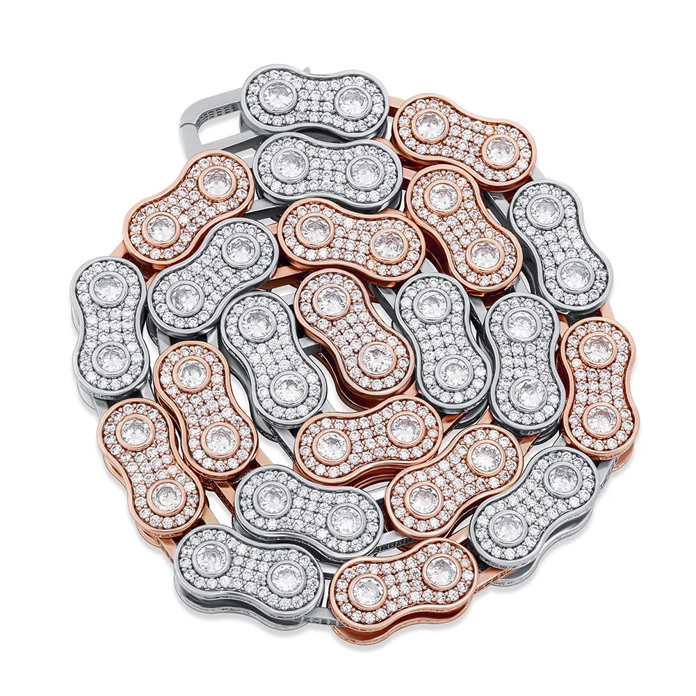 

15mm Hip Hop Bicycle Motorcycle Chain Necklace Iced Out Zircon Necklace Fashion Jewelry For Men Women S-7603