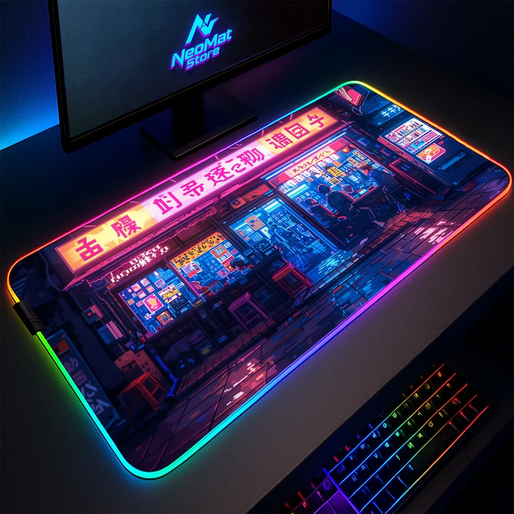

Rgb Gaming Mats Neon Mousepad Xl Pixel Art Japan Letters Mouse Mat Large Led Light Mouse Pad Desktop Accessories with Backlight