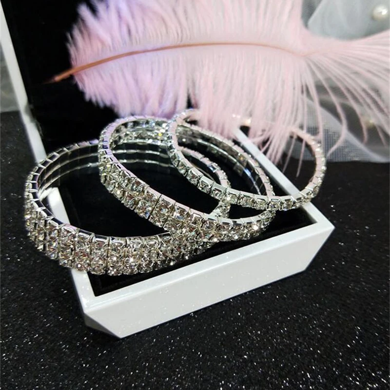 Fashion Shine Crystal Bracelets For Women Luxury Full Zircon Stretch Elastic Bracelet Girlsfriend Bangles Wedding Bridal Gifts