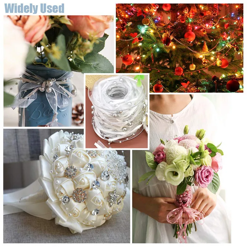 5 ياردة الاصطناعي حبة اللؤلؤ الشريط الشيفون الشريط والأورجانزا الدانتيل الزخارف لخياطة زهور الزفاف الحرفية التعبئة والتغليف #6