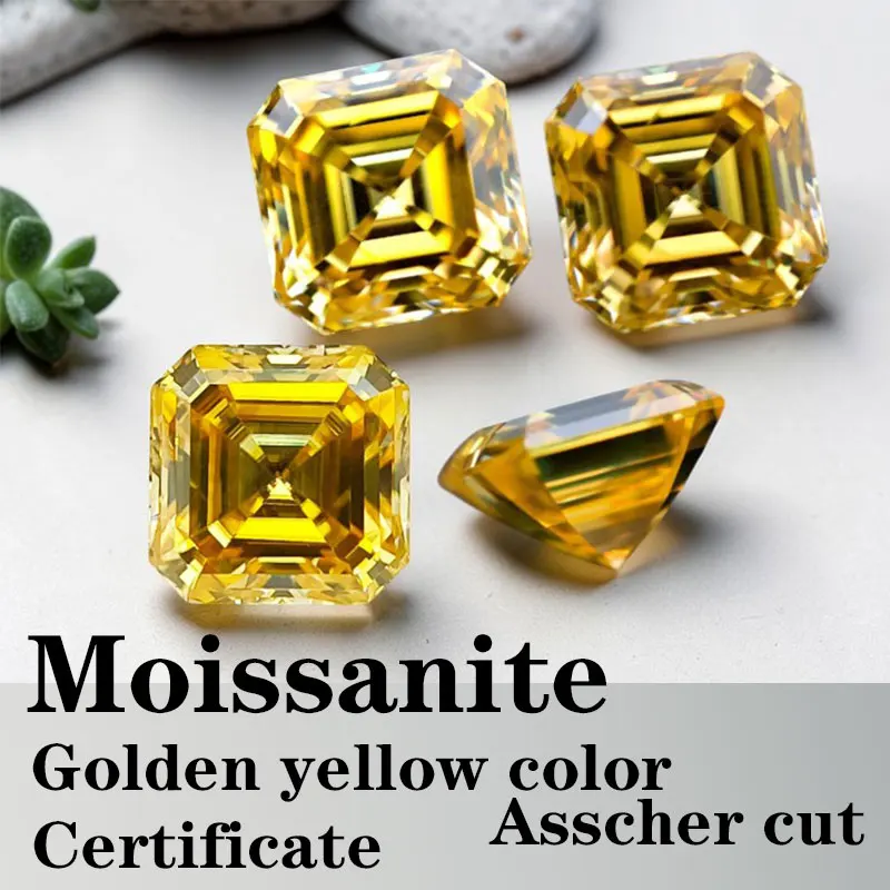 

Муассанит VVS1 квадратной формы, огранка Ашер, золотисто-желтый цвет, с сертификатом, синтетический драгоценный камень