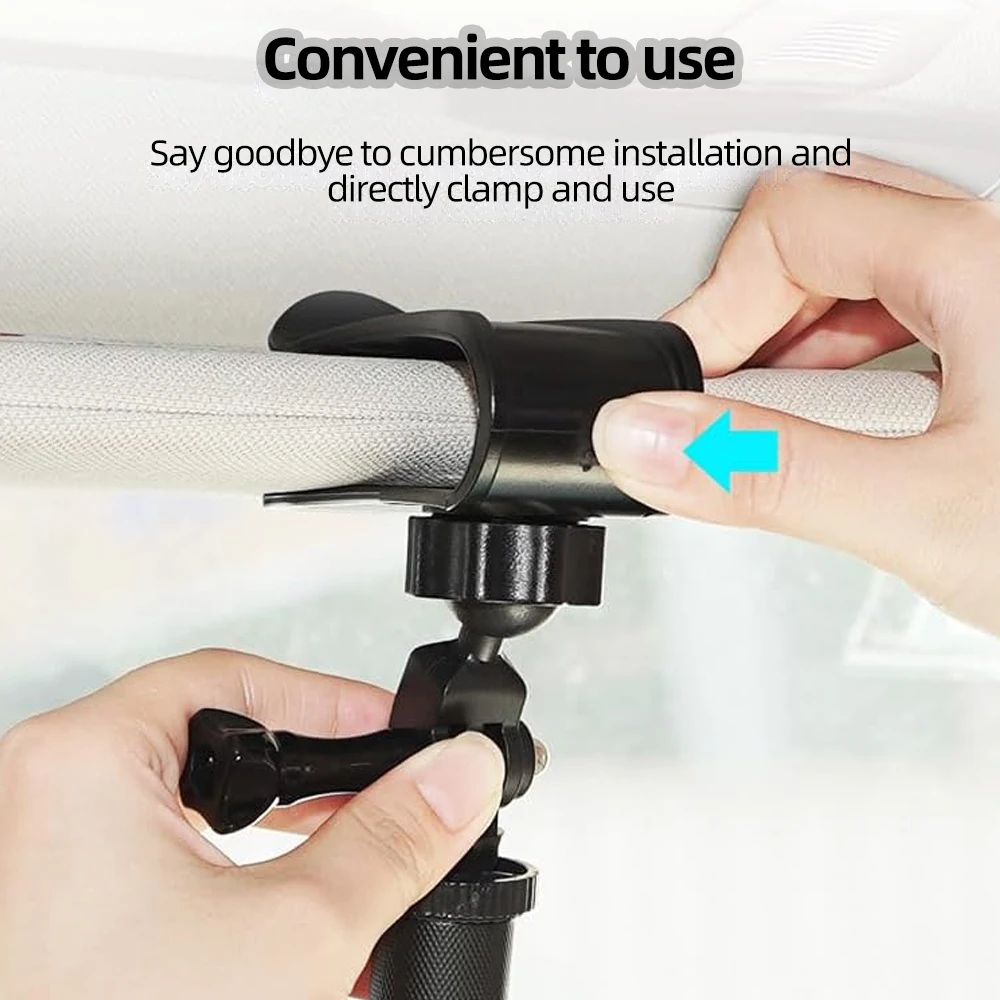 Car Sun Visor Mount for GoPro Insta360 DJI Action Camera Phone Clip Holder 360 Adjustable with 1/4 Adapter Thumbscrew 4 in 1 Kit