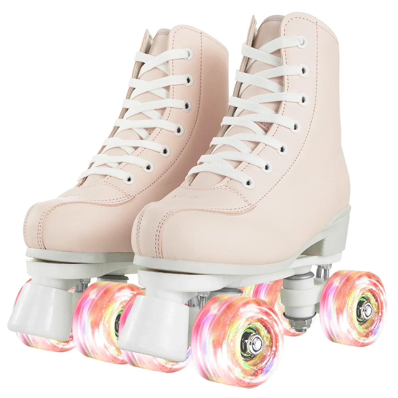 Roller Skate Shoes,Roller Skates Double Row Skating Kids Adult Women 4 Wheels Shoes Cowhide Pu Flash Sneakers Rollers Patines