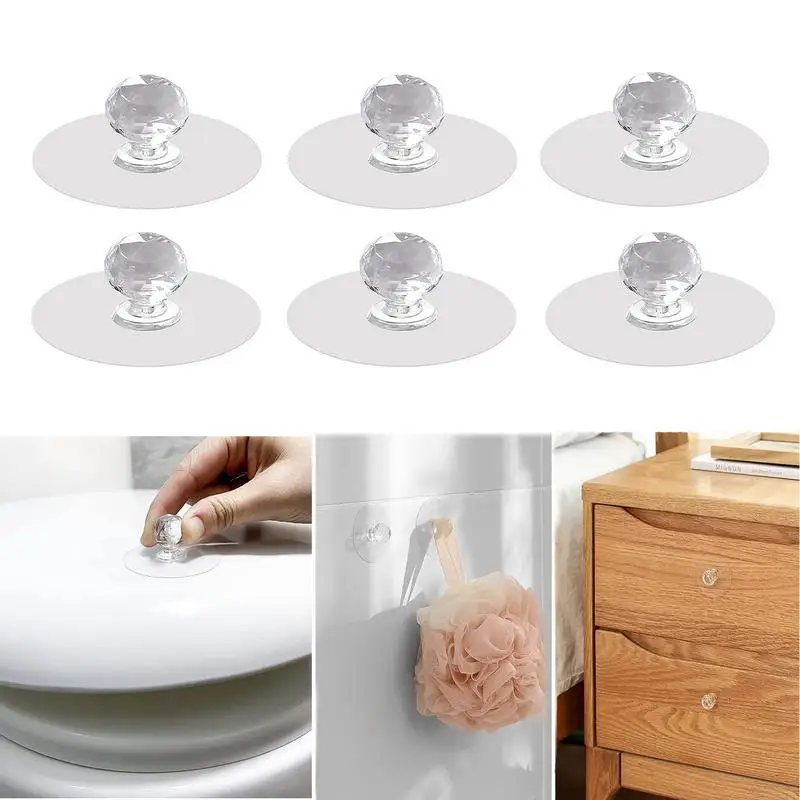 Transparent Crystal Cabinet Handles Crystal Shape Self-Adhesive Acrylic Drawer Door Knobs Self-Stick Push Pull Helper Handle