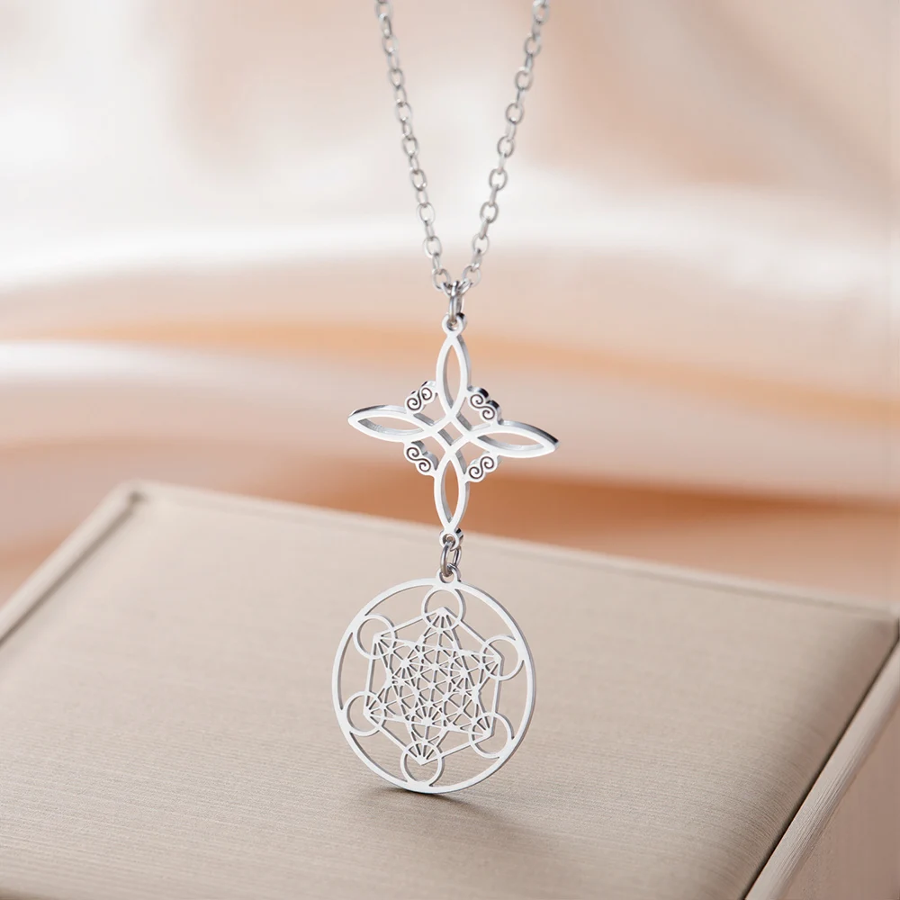 Dawapara Halskette mit Hexenknoten und Metatron-Anhänger, Wicca, Glücksbringer, Talisman, Edelstahl, mystischer spiritueller Schmuck – Detail 14