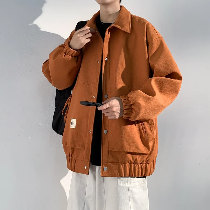 Korean Youth Casual Jacket Fashion Versatile Outdoor Travel Camping Solid Color Collar Coat 2024 New Men's Clothing Top