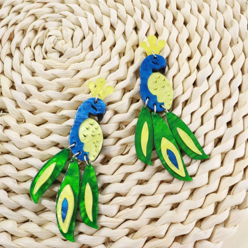 Fashion Open Screen Peacock Acrylic Earrings For Women Creative Birds Drop Dangling Earrings