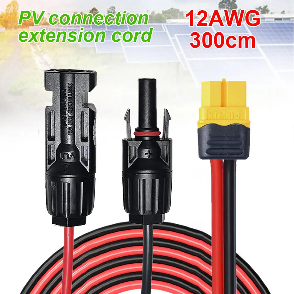 3M12AWG Flexible Heavy‑Duty Pure Copper XT60‑F To Solar Connector Extension Cable IP67 Waterproof 300V For Vehicle Power Station