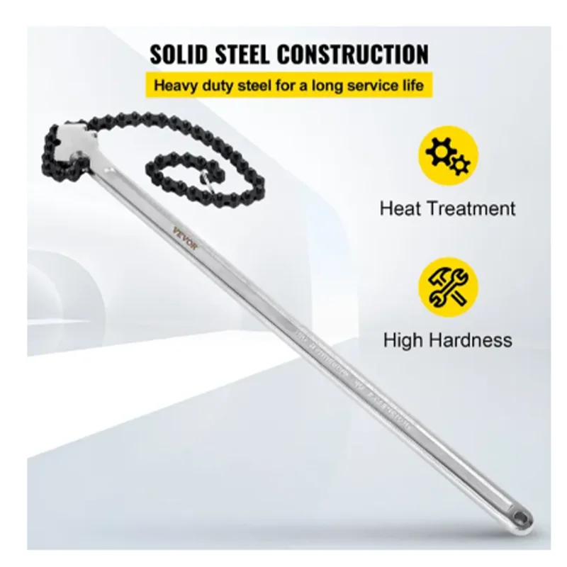 24inch Chain Wrench Carbon Steel Chain Pipe Wrench Heavy Duty 6.7inch Diameter Capacity Chain Strap Filter Wrench