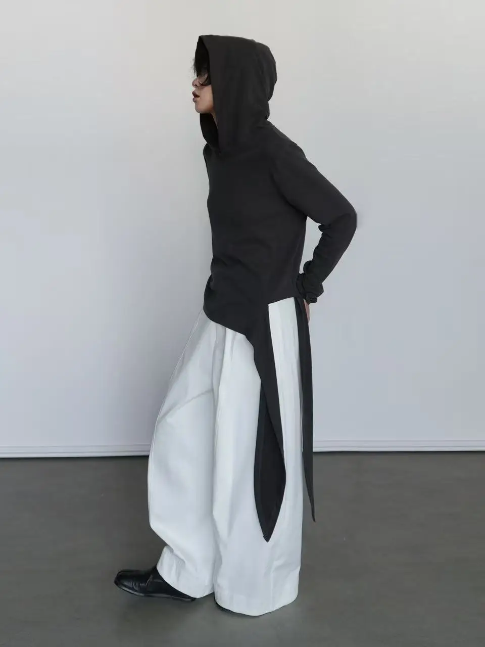 

Uxi Japanese Sle Pure Color Асимметричная футболка с поясом и капюшоном Slim Fit ort Svel Базовый слой Long Sve Boting Top