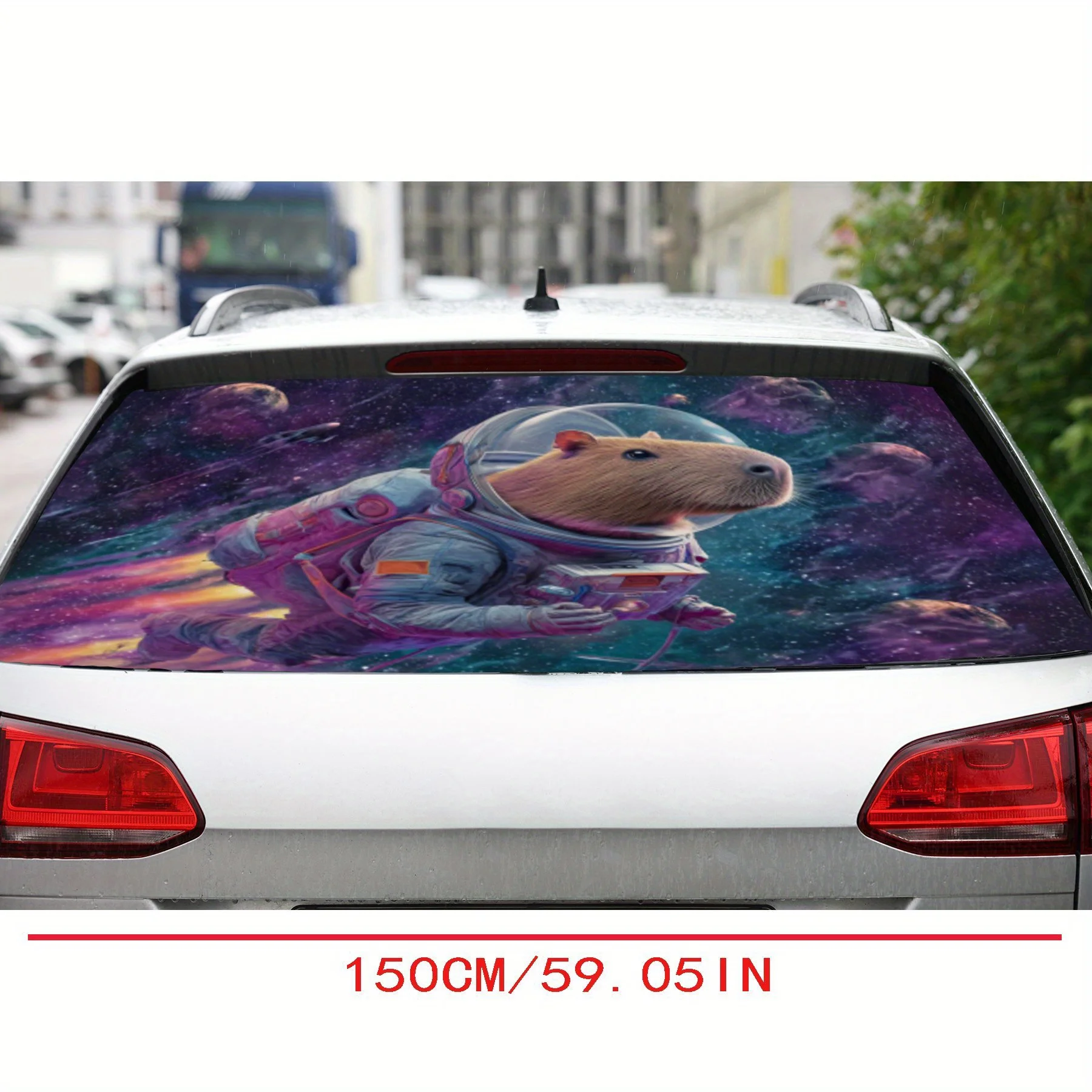 كابيبارا للسباحة في الفضاء مادة PVC ذاتية اللصق مقاومة للماء ملصق نافذة السيارة الخلفية، سهل اللصق دون السقوط، وات #2