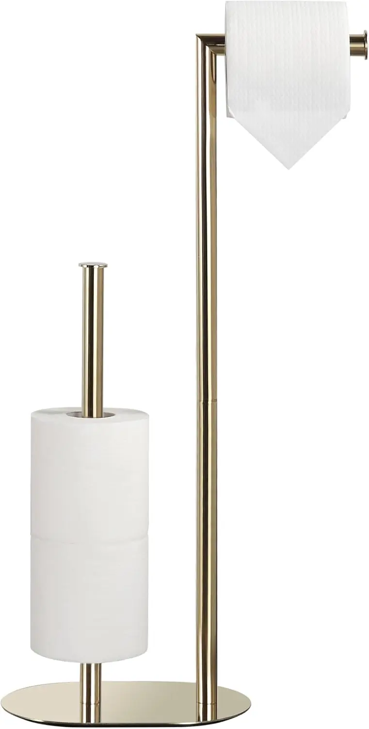 

Gold Freestanding Toilet Paper Holder with Reserve for Bathroom with Weighted Base, Modern Tissue Roll Holder Stand