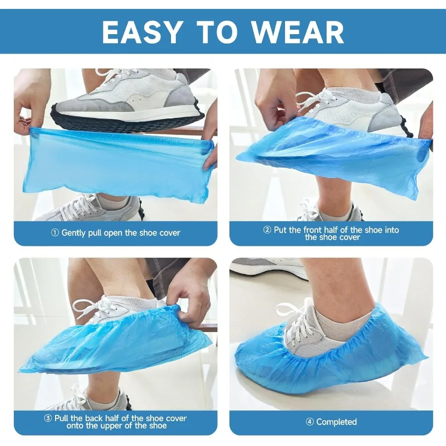 100枚入り（50ペア）使い捨て防水滑り止めシューズカバー、屋内用CPEプラスチック製フットカバー、家庭用掃除に最適