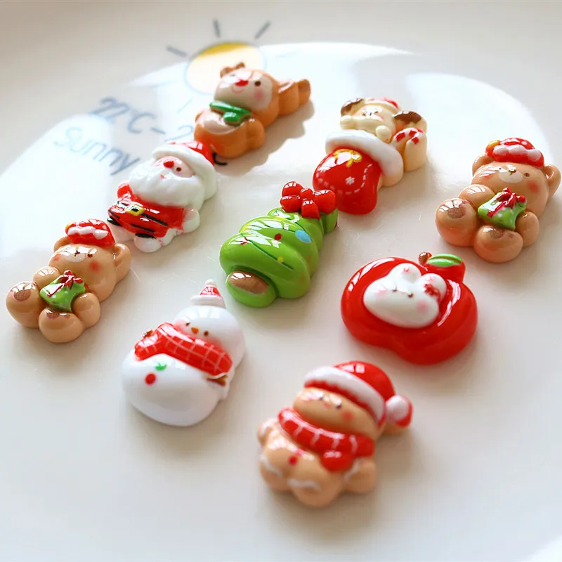 100pcs Cute Cartoon Christmas Christmas Tree Resin Flatback Cabochon DIY for Phone Case Hairpin Keychain Earrings Scrapbook