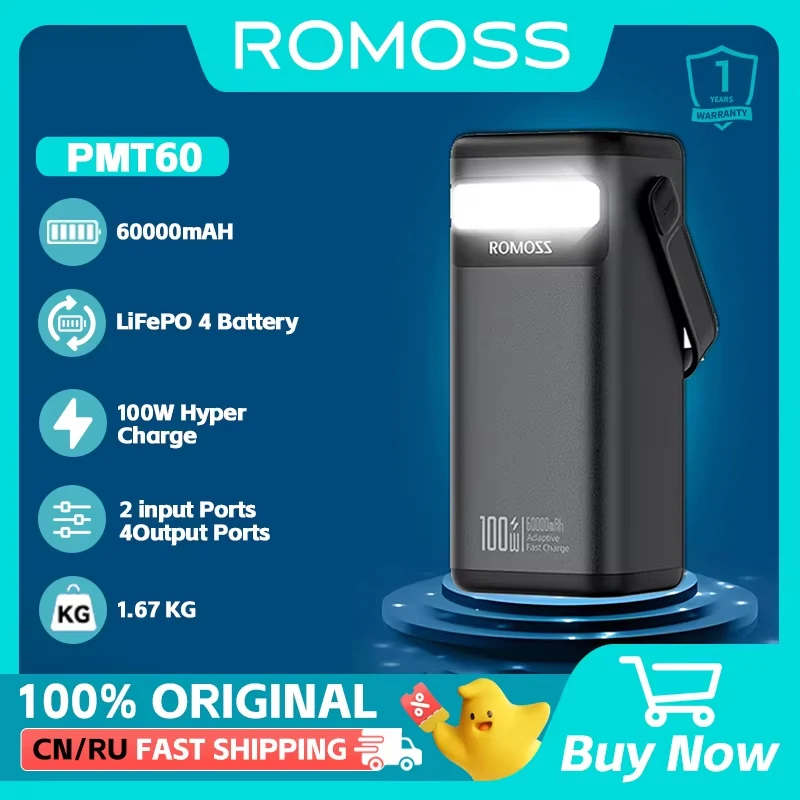 ROMOSS 100W 60000mAh Fast Charging Power Bank 100 Вт 60000 мАч внешний аккумулятор для быстрой зарядки для iPhone 15/14/13/12 HUAWEI Xiaomi внешний аккумулятор для ноутбука