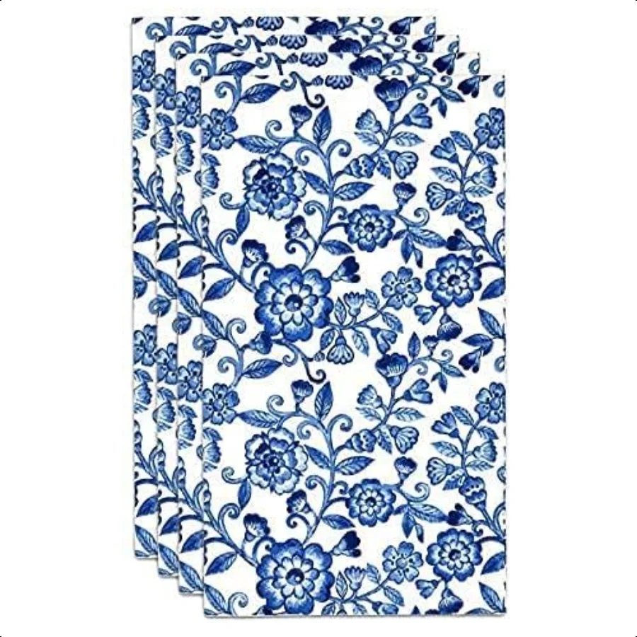 100枚入り ブルーの花柄ゲストナプキン 装飾ハンドタオル 3層紙 春の花柄ナプキン バスルーム トイレ パウダールーム ホリデー用