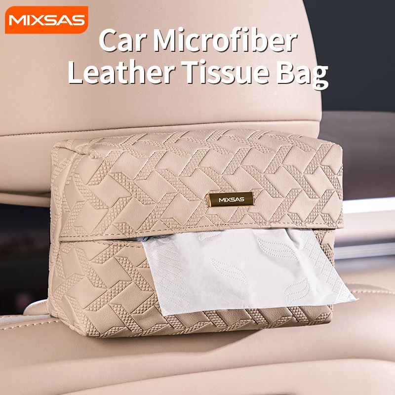 

MIXASA Microfiber Leather Tissue Box Car Holder Tissue Cover Fashion Embossing Hanging Tissue Storage Box Waterproof Car Home