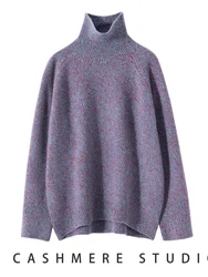 CHICUU Women 100% Cashmere Sweater Turtleneck Pullover Loose Simple Style Cashmere Knitwear Autumn Winter Luxury Clothing Tops