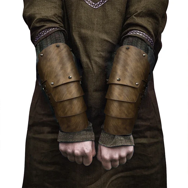 Medieval Viking Armor Pu Leather Wristband Bracers Arm Armor Cosplay Props Steampunk Arm Wrap Shoulder Harness Costume Accessory