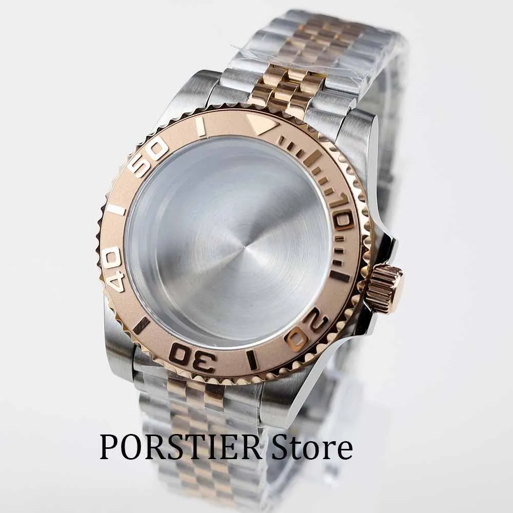 Boîtier de montre en acier inoxydable, or rose, verre saphir, compatible avec le mouvement NH35, NH36, bracelet Oyster polonais, cadran sous GMT, 40mm, 28.5mm