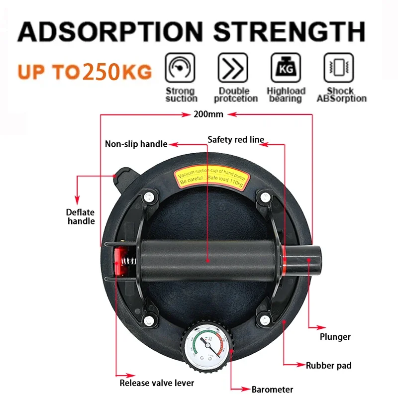 Pompa powietrza 250KG przyssawki próżniowe potężna, wytrzymała, mocna pompa ręczna Sucker podnoszone magnesy narzędzia do obsługi 8 cali