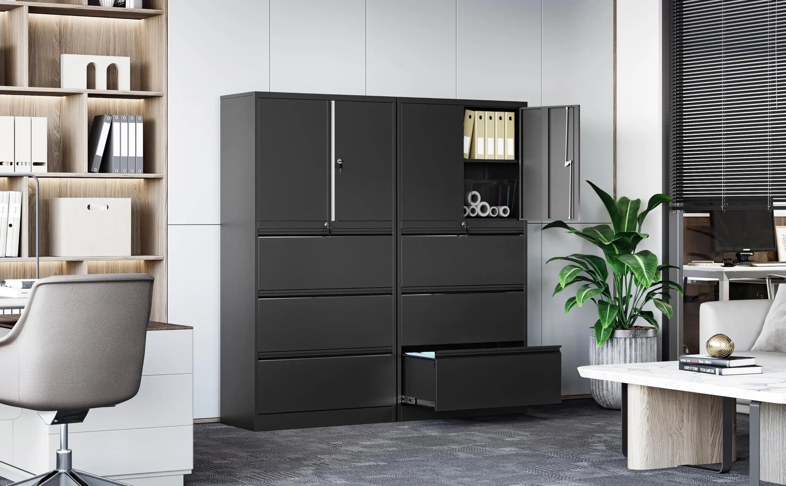 3 Drawer Metal Lateral File Cabinets,Lockable Storage Cabinet for Home Office with Adjustable Shelves Hanging Files