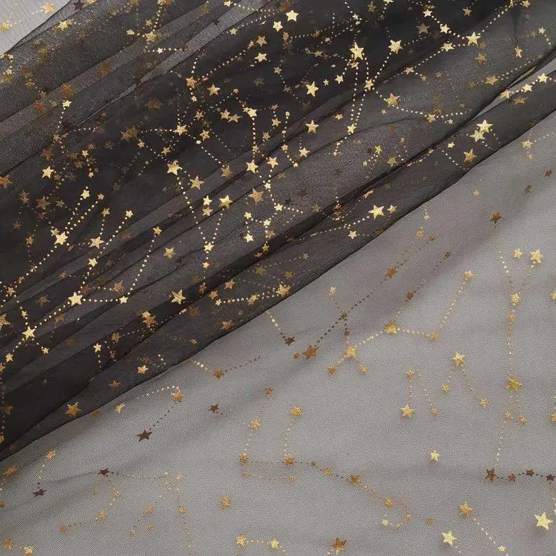 

Gold Stars Print lace fabric, Soft Mesh Tulle Lace Fabric For Party Dress, Birthday Dress, Tutu Dress, Ball Gown, 1 Yard