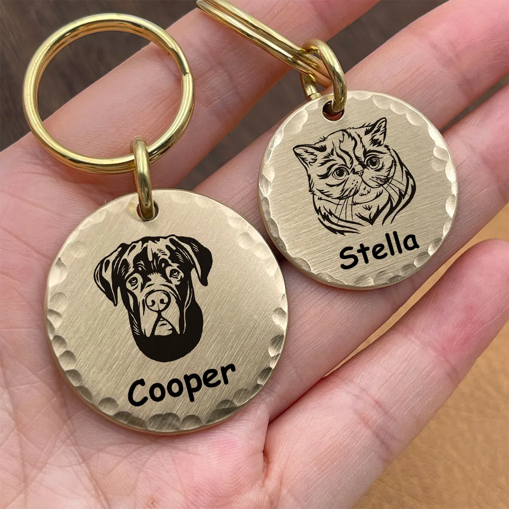 Brass Dogs Tag Personalized Pet ID Tags Engraving Puppy Anti-lost Collars Tag Dog Cat Name Pets Dog Accessories Supplies Custom